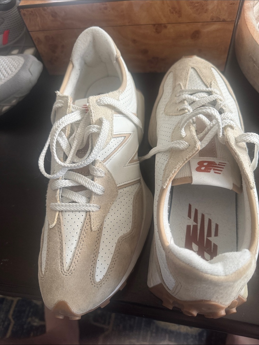 New Balance Men’s Beige and White Retro Trainer Sneakers